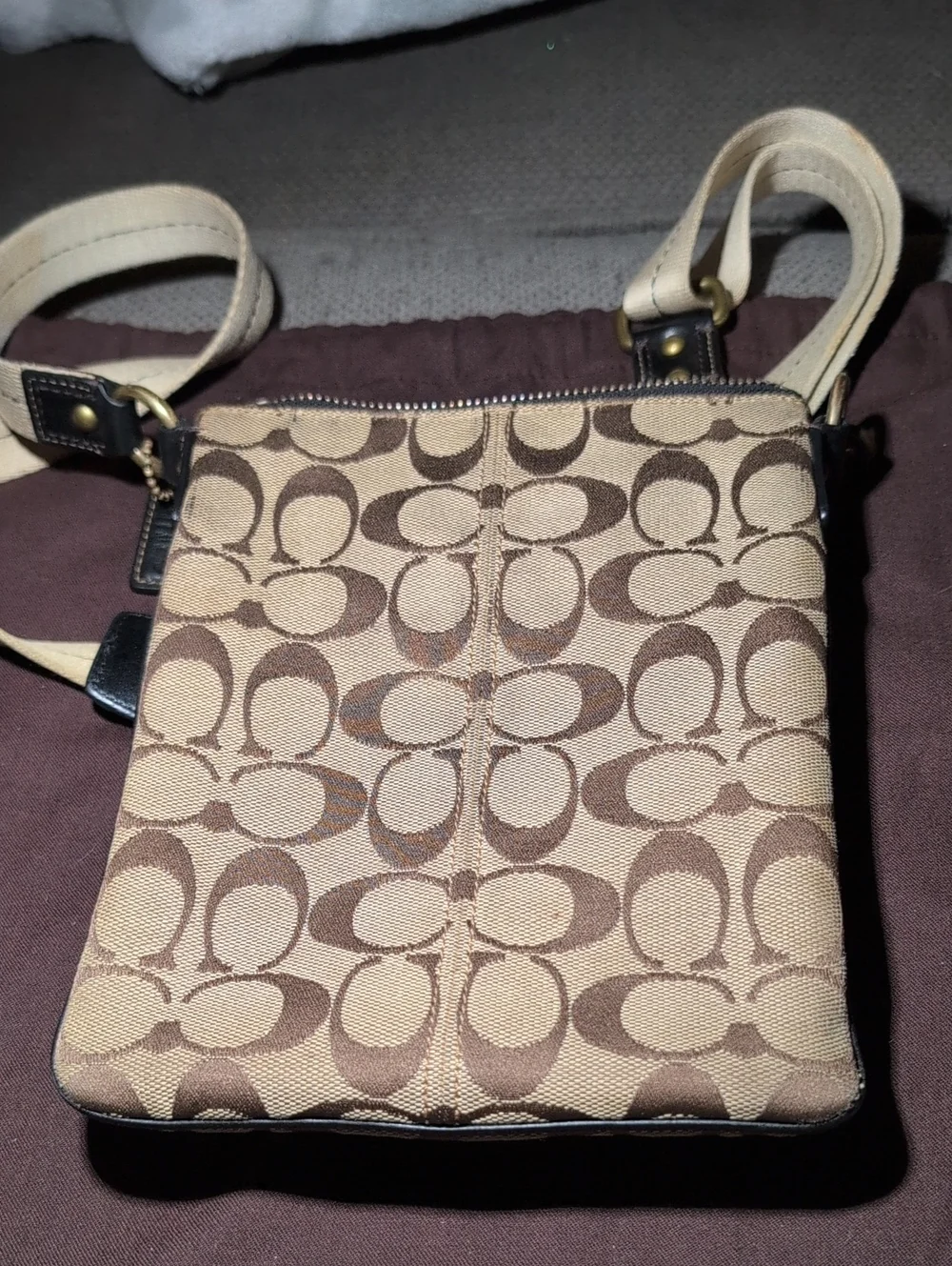 Coach Monogram Gigi Signature Legacy Canvas Messenger Bag in Brown and Tan